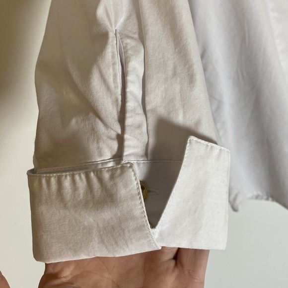 New Direction Top Womens Large White Leopard Trim Button Down Cuff Shirt Classic - Picture 6 of 16